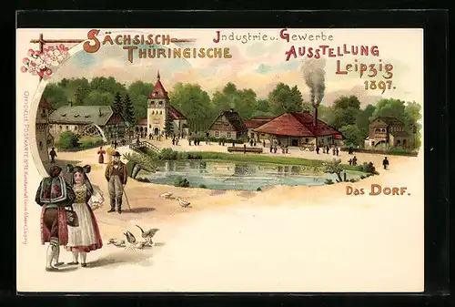 Lithographie Leipzig, Sächsisch-Thüringische Industrie- u. Gewerbe-Ausstellung 1897, Das Dorf