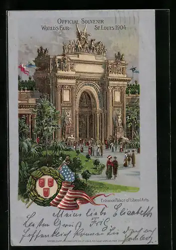 Lithographie St. Louis, Official Souvenir World`s Fair 1904, Entrance Palace of Liberal Arts