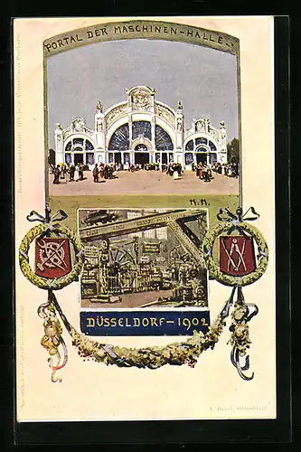 Lithographie Düsseldorf, Ausstellung 1902, Portal der Maschinenhalle