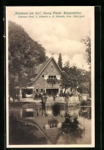 AK Stuttgart, Bauausstellung 1908, Weinhaus am See