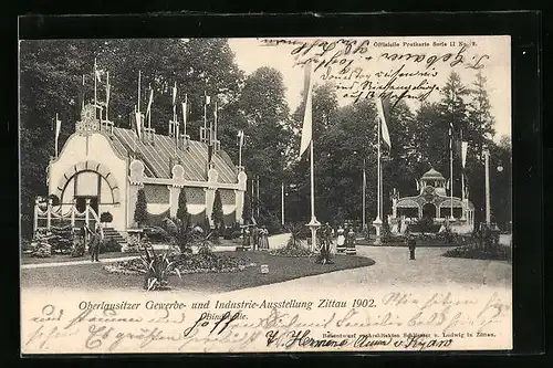 AK Zittau, Oberlausitzer Gewerbe- und Industrie-Ausstellung 1902, an der Bindehalle