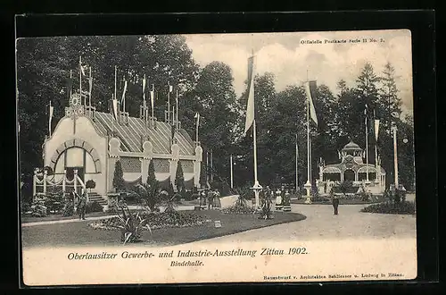 AK Zittau, Oberlausitzer Gewerbe- und Industrie-Ausstellung 1902, an der Bindehalle
