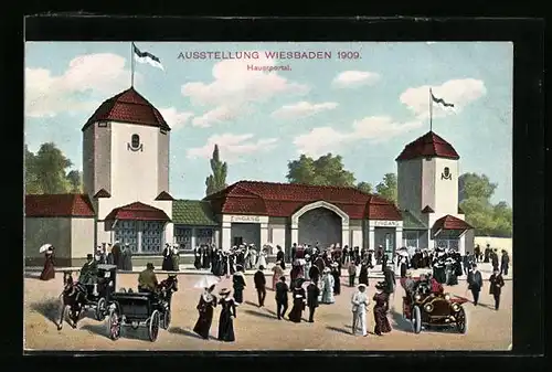 AK Wiesbaden, Ausstellung für Handwerk und Gewerbe, Kunst und Gartenbau 1909, Hauptportal