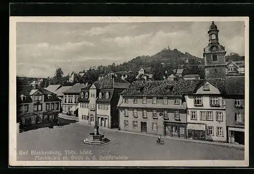AK Bad Blankenburg /Thür. Wald, Marktplatz mit Blick n. d. Greifenstein
