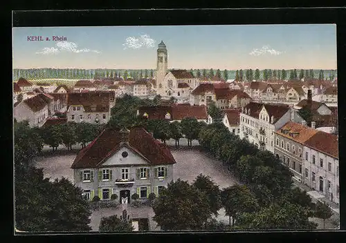 AK Kehl a. Rhein, Ortspartie mit Kirche