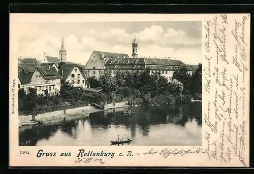 AK Rottenburg a. N., Uferpartie mit Kirche