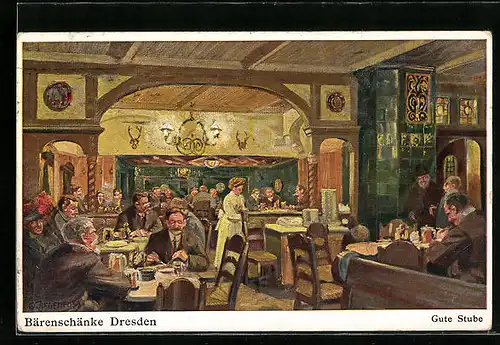 Künstler-AK Dresden, Gasthaus Bärenschenke, Gute Stube, Innenansicht