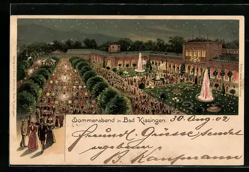 Lithographie Bad Kissingen, Feier am Schloss bei Nacht