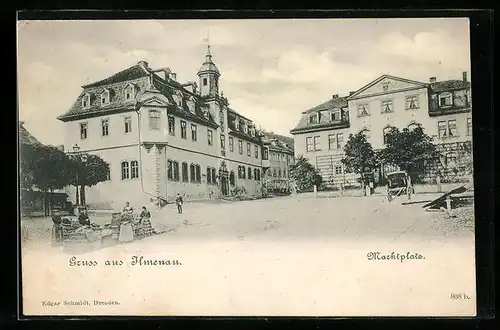 AK Ilmenau, Pferdekutsche auf dem Marktplatz