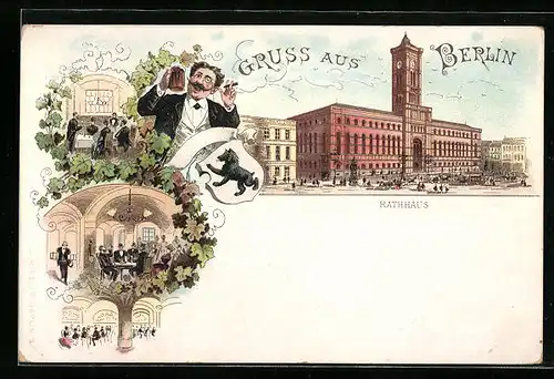 Lithographie Berlin, Rathaus, Gasthaus Ratskeller, Rathausstr. 15
