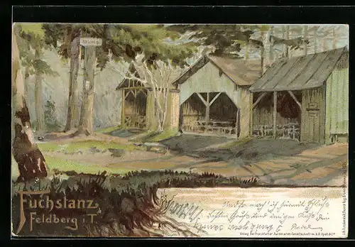 Lithographie Feldberg i. T., Gasthaus Fuchstanz im Wald gelegen
