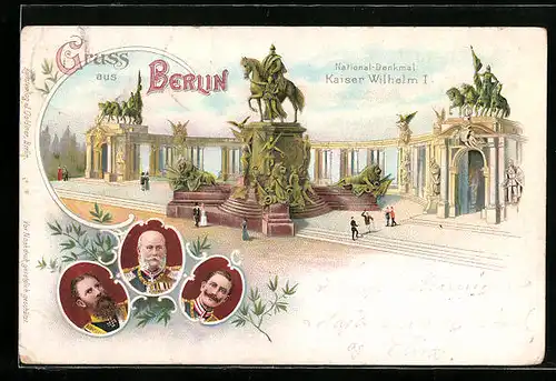 Lithographie Berlin, National-Denkmal Kaiser-Wilhelm I.
