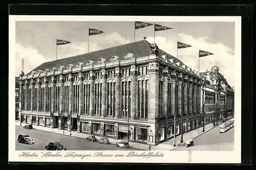 AK Berlin, Hertie Waren-und Kaufhaus G. m. b. H., Leipziger Str. am Dönhoffplatz