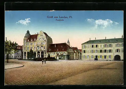 AK Landau /Pf., Partie am Postplatz mit Hotel Kürber
