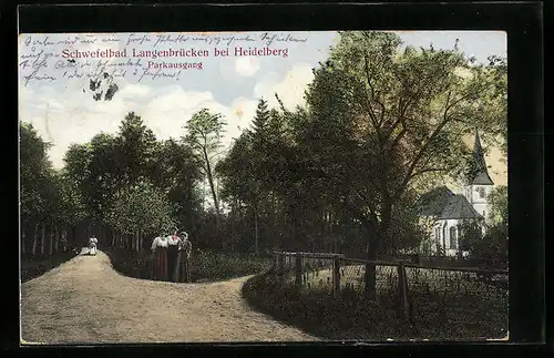 AK Langenbrücken, Parkausgang mit Kirche