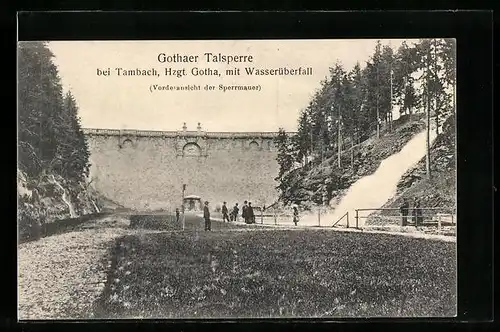 AK Tambach, Gothaer Thalsperre mit Wasserüberfall, Vorderansicht der Sperrmauer
