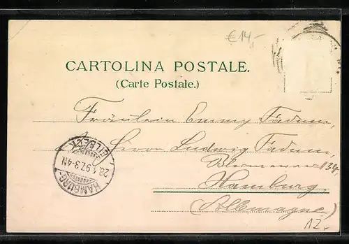 Lithographie Genova, Totalansicht, Monumento a Colombo