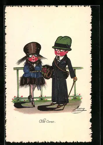 Künstler-AK sign. Mary: Alle Corse, Herr mit Blumenstrauss
