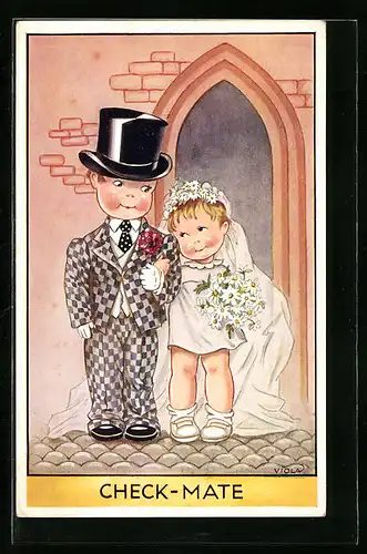 Künstler-AK sign. Viola: Check-Mate, Hochzeitspaar