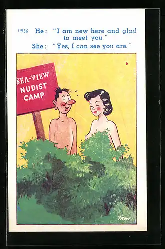 Künstler-AK sign. Trow: Sea-view Nudist Camp