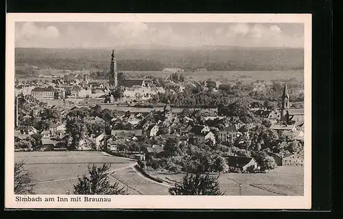 AK Simbach am Inn, Totale mit Blick auf Braunau