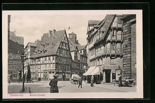 AK Hannover, Breite Strasse mit Geschäften