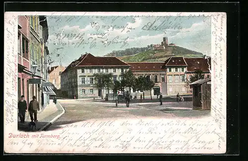 AK Durlach, Marktplatz mit Blick zum Turmberg