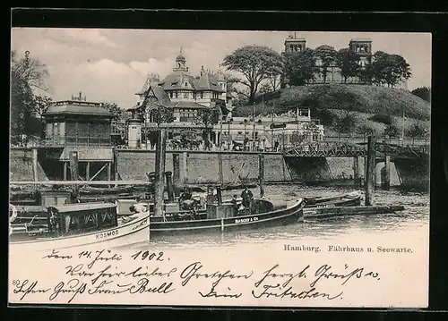 AK Hamburg-St.Pauli, Fährhaus und Seewarte