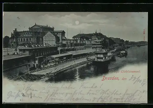 Mondschein-AK Dresden, Blick auf Helbigs Etablissement