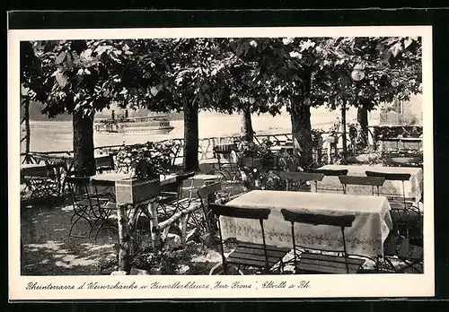 AK Eltville a. Rh., Rheinterrasse d. Weinschänke und Künstlerklause Zur Krone