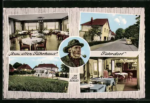 AK Fahrdorf a. d. Schlei, Gasthaus Zum alten Fährhaus, Aussen- und Innenansichten
