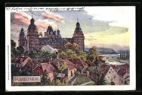 Künstler-AK Aschaffenburg, Blick auf das Schloss