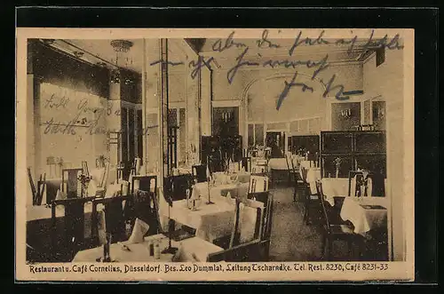 AK Düsseldorf, Restaurant-Café Cornelius, Innenansicht