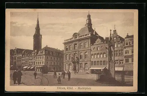 AK Düren / Rhld., Marktplatz mit Strassenbahn