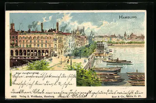 Lithographie Hamburg-Neustadt, Blick auf den Alten Jungfernstieg