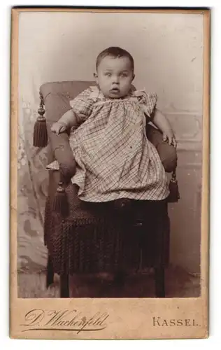 Fotografie D. Wachenfeld, Kassel, Weserstr. 14-16, Portrait süsses Baby im karierten Kleidchen