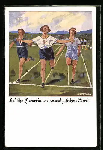 Künstler-AK Otto Amtsberg: Auf Ihr Turnerinnen kommt zu frohem Streit