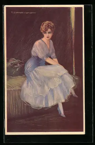 Künstler-AK Tito Corbella: Junge Frau in zartblauen Kleid