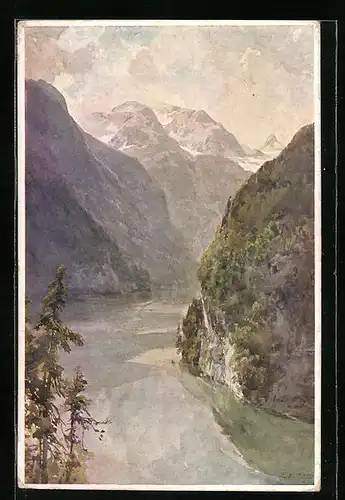 Künstler-AK Edward Theodore Compton: Königssee, Falkensteinwand