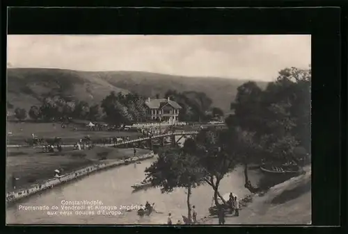 AK Constantinople, Promenade de Vendredi et Kiosque Impériale aux eaux douces d`Europe