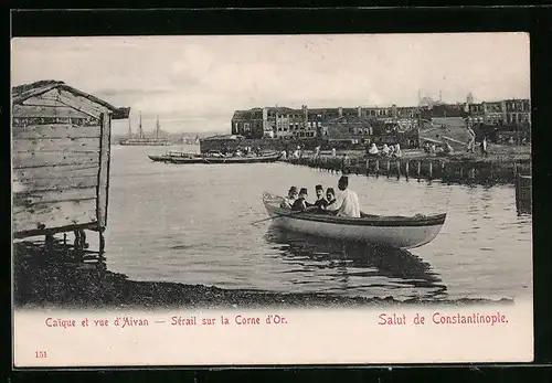 AK Constantinople, Caique et vue d`Aivan, Sérail sur la Corne d`Or