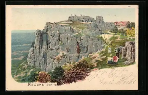 Lithographie Blankenburg / Harz, Ruine Regenstein