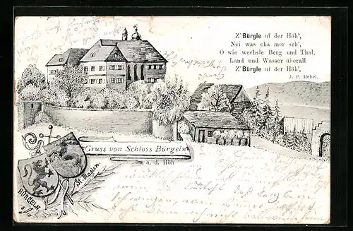 Lithographie Schliengen, Schloss Bürgeln a. d. Höh, Wappen