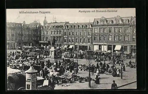 AK Wilhelmshaven-Heppens, Marktplatz mit Bismarck-Denkmal