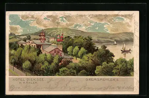 Lithographie Gremsmühlen, Hotel Dieksee, Inh. H. Kähler