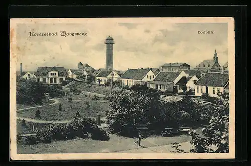 AK Wangeroog / Nordseebad, Dorfplatz mit Leuchtturm