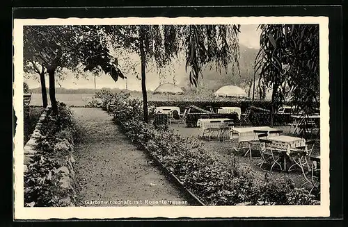 AK Werne-Langern, Café-Restaurant Zur schönen Aussicht, Garten mit Rosenterrassen