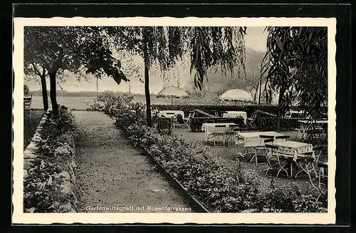 AK Werne-Langern, Café-Restaurant Zur schönen Aussicht, Garten mit Rosenterrassen