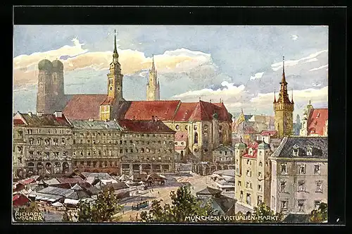 Künstler-AK Richard Wagner: München, Victualienmarkt aus der Vogelschau