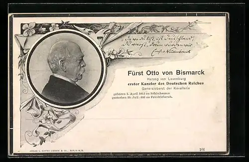 AK Porträt von Fürst Otto von Bismarck, 1815-1898